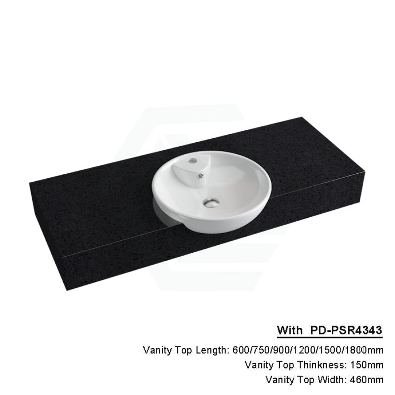 150Mm Gloss Ink Black Stone Top Quartz With Semi-Recessed Basin 600X460Mm / Pd-Psr4343 (430X430Mm)