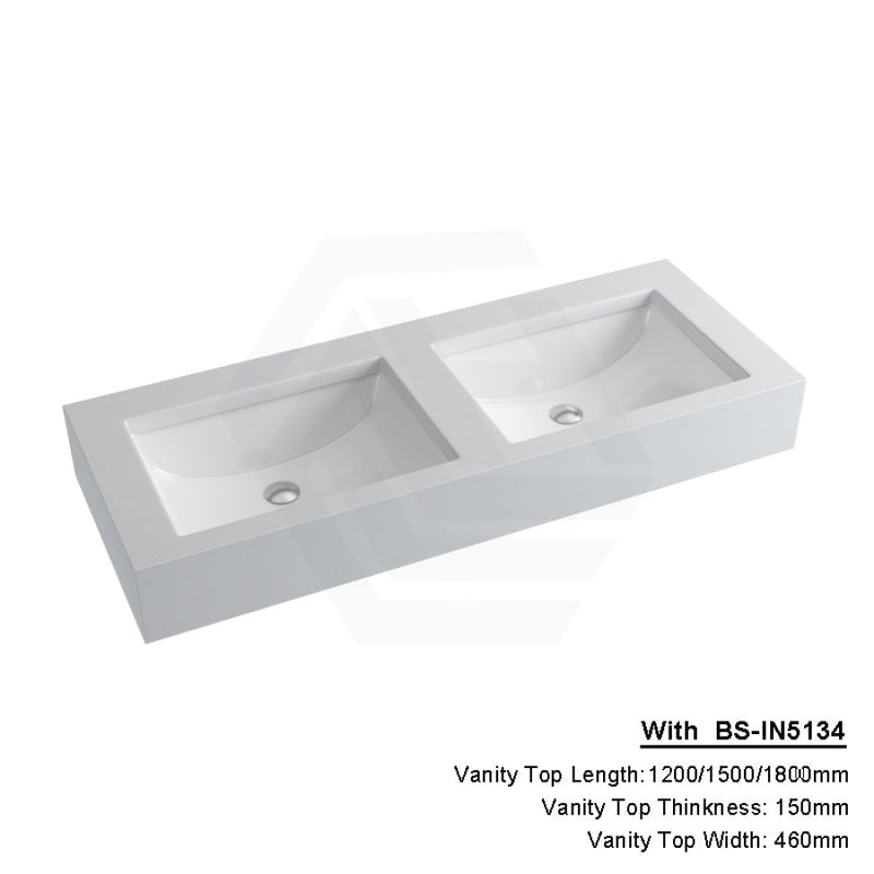 150Mm Gloss Silk White Stone Top Calacatta Quartz With Undermount Basin 1200X460Mm Double Bowls /