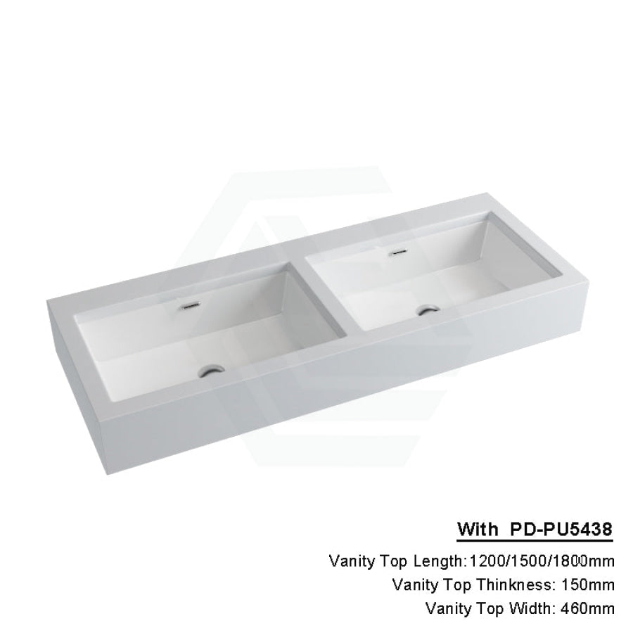 150Mm Gloss Silk White Stone Top Calacatta Quartz With Undermount Basin 1200X460Mm Double Bowls /