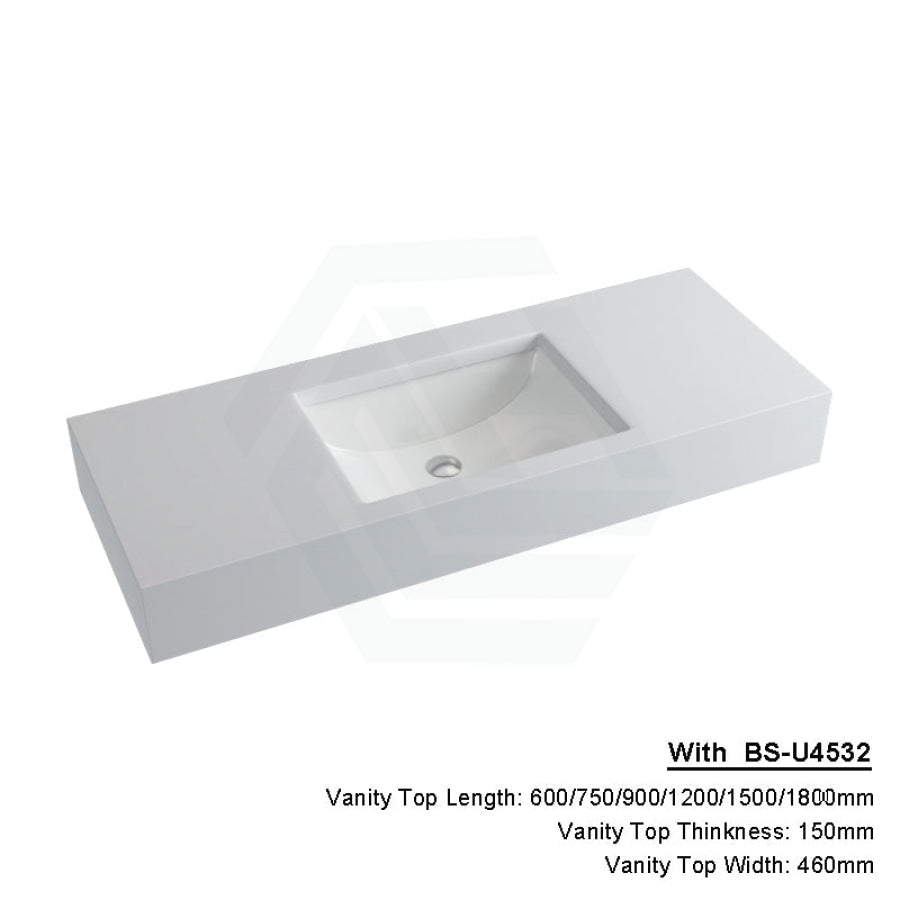 150Mm Gloss Silk White Stone Top Calacatta Quartz With Undermount Basin 600X460Mm / Bs-U4532