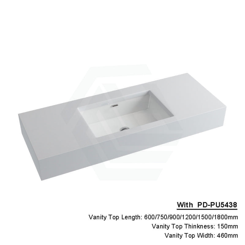 150Mm Gloss Silk White Stone Top Calacatta Quartz With Undermount Basin 600X460Mm / Pd-Pu5438