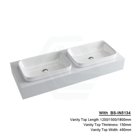 150Mm Gloss Silk White Stone Top Quartz With Inset Basin 1200X460Mm Double Bowls / Bs-In5134