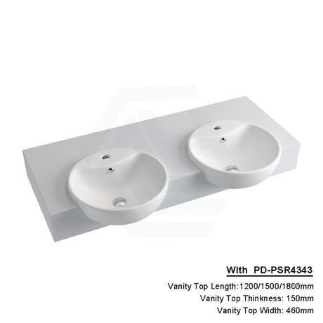 150Mm Gloss Silk White Stone Top Quartz With Semi-Recessed Basin 1200X460Mm Double Bowls /