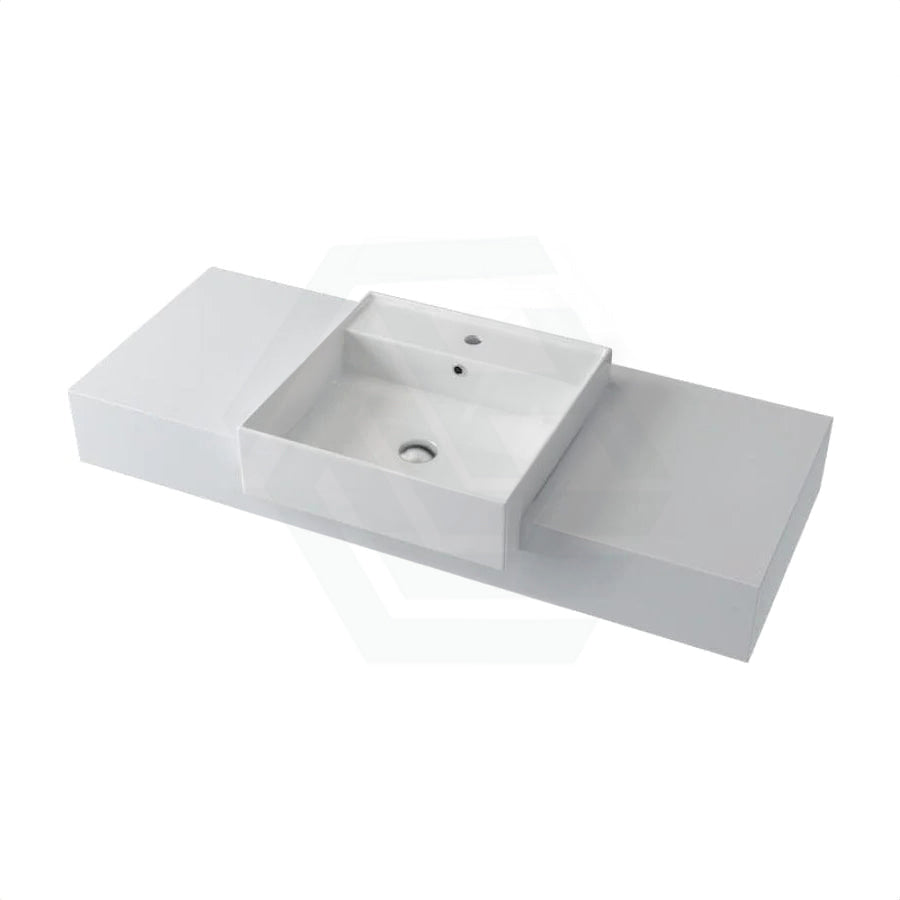 150Mm Gloss Silk White Stone Top Quartz With Semi-Recessed Basin Vanity Tops