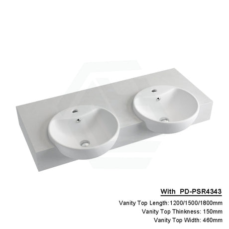 150Mm Gloss White Canvas Stone Top Calacatta Quartz With Semi-Recessed Basin 1200X460Mm Double Bowls