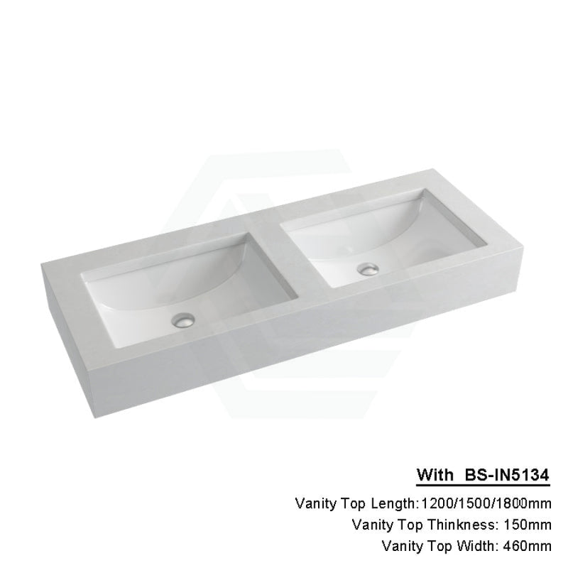 150Mm Gloss White Canvas Stone Top Calacatta Quartz With Undermount Basin 1200X460Mm Double Bowls /