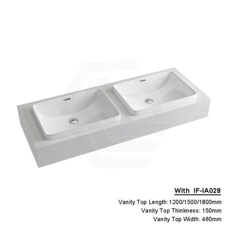 150Mm Gloss White Canvas Stone Top Quartz With Inset Basin 1200X460Mm Double Bowls / If-Ia028