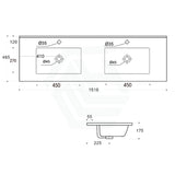 1510X465X175Mm Ceramic Top For Bathroom Vanity Double Bowls Gloss White Tops