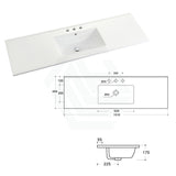 1510X465X175Mm Ceramic Top For Bathroom Vanity Single Bowl 1 Or 3 Tap Holes Available Gloss White