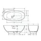 1550/1650Mm Fienza Sasso Oval Freestanding Bathtub Stone Matt White Integrated Overflow Bathtubs