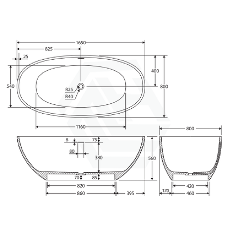 1550/1650Mm Fienza Sasso Oval Freestanding Bathtub Stone Matt White Integrated Overflow Bathtubs