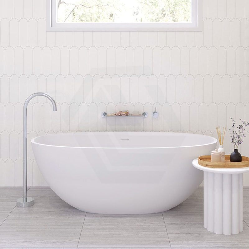 1550/1650Mm Fienza Sasso Oval Freestanding Bathtub Stone Matt White Integrated Overflow Bathtubs