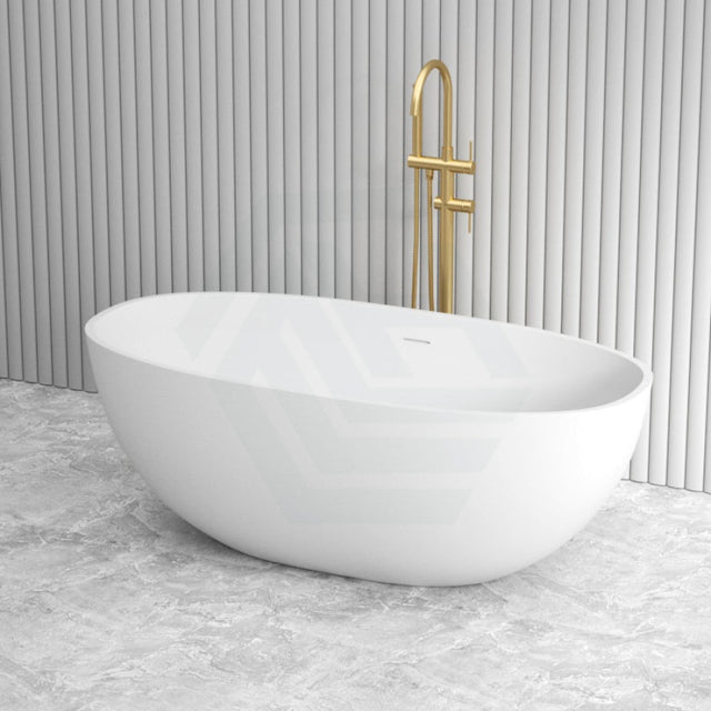 1550/1650Mm Fienza Sasso Oval Freestanding Bathtub Stone Matt White Integrated Overflow Bathtubs