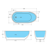 1690X775X585Mm Veda Freestanding Acrylic Gloss Black & White Bathtub Slim Edge No Overflow