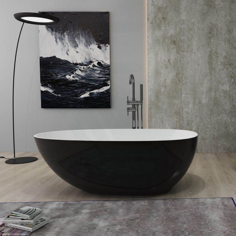 1690X775X585Mm Veda Freestanding Acrylic Gloss Black & White Bathtub Slim Edge No Overflow