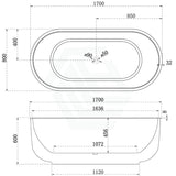 1700mm Mayfair Classic Freestanding Bathtub Matt White NO Overflow