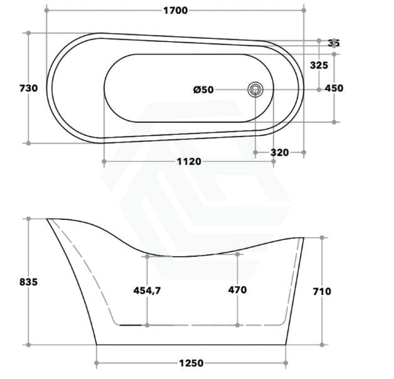 1700X730X835Mm Bevel Freestanding Acrylic Gloss Black & White Bathtub Special Shape No Overflow