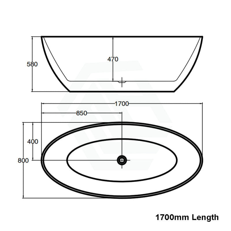 1700X800X580Mm Fanta Oval Bathtub Freestanding Acrylic Gloss White Overflow