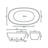 1700X810X590Mm Stella Oval Bathtub Freestanding Acrylic Matt Black & White No Overflow