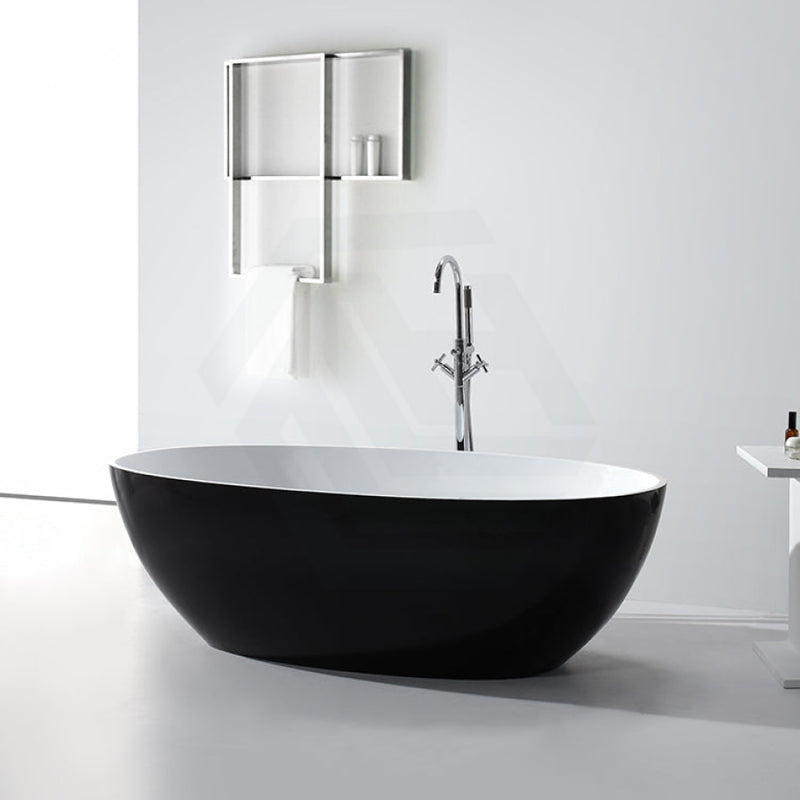 1700X810X590Mm Stella Oval Bathtub Freestanding Acrylic Matt Black & White No Overflow