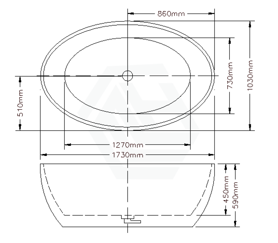 1730X1030X590Mm Lucia Oval Bathtub Freestanding Acrylic Gloss White No Overflow