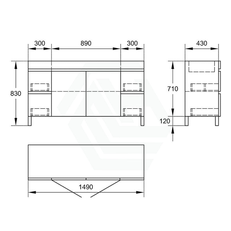 1200/1500/1800Mm 2-Door 4-Drawer Freestanding Bathroom Legs Vanity Single/Double Multi-Colour