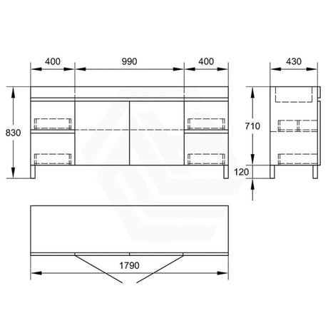 1200/1500/1800Mm 2-Door 4-Drawer Freestanding Bathroom Legs Vanity Single/Double Multi-Colour