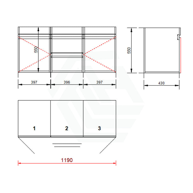 2 Doors Middle Drawers Wall Hung Bathroom Floating Vanity Multi-Colour Cabinet Only 1200Mm(Double