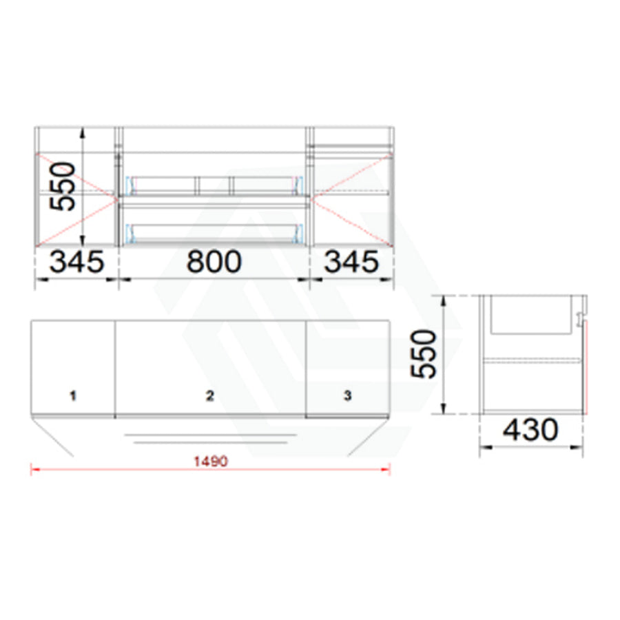 2 Doors Middle Drawers Wall Hung Bathroom Floating Vanity Multi-Colour Cabinet Only 1500Mm(Single