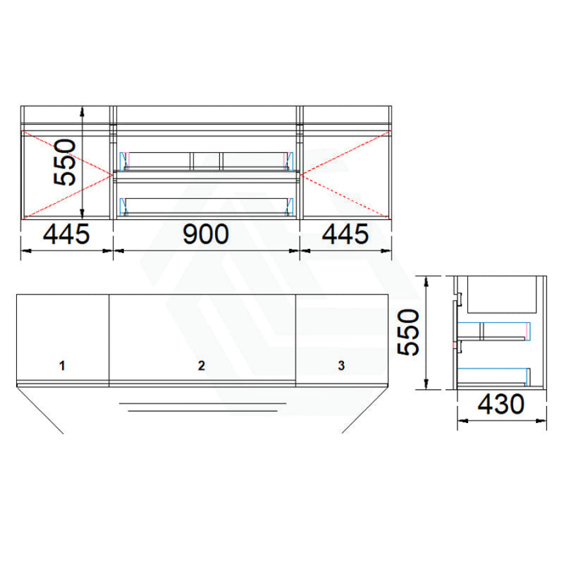 2 Doors Middle Drawers Wall Hung Bathroom Floating Vanity Multi-Colour Cabinet Only 1800Mm(Single