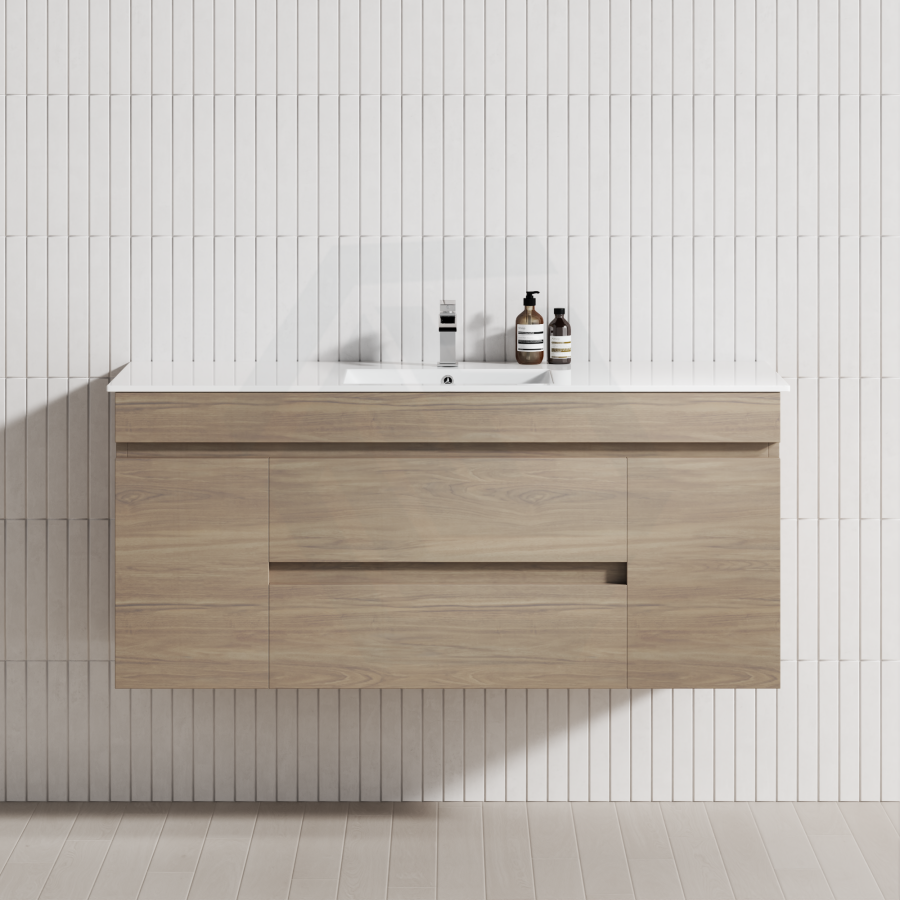 2 Doors Middle Drawers 1200/1500/1800Mm Wall Hung Bathroom Floating Vanity Multi-Colour Cabinet