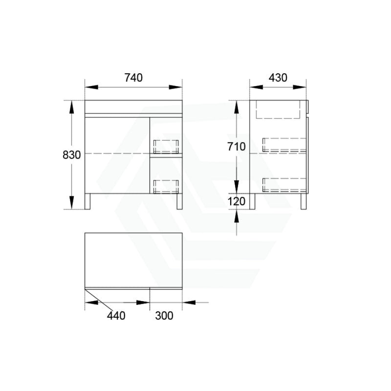 750/900/1200Mm 2-Drawer 1-Door Bathroom Freestanding Leg Vanity Single Multi-Colour Cabinet Only