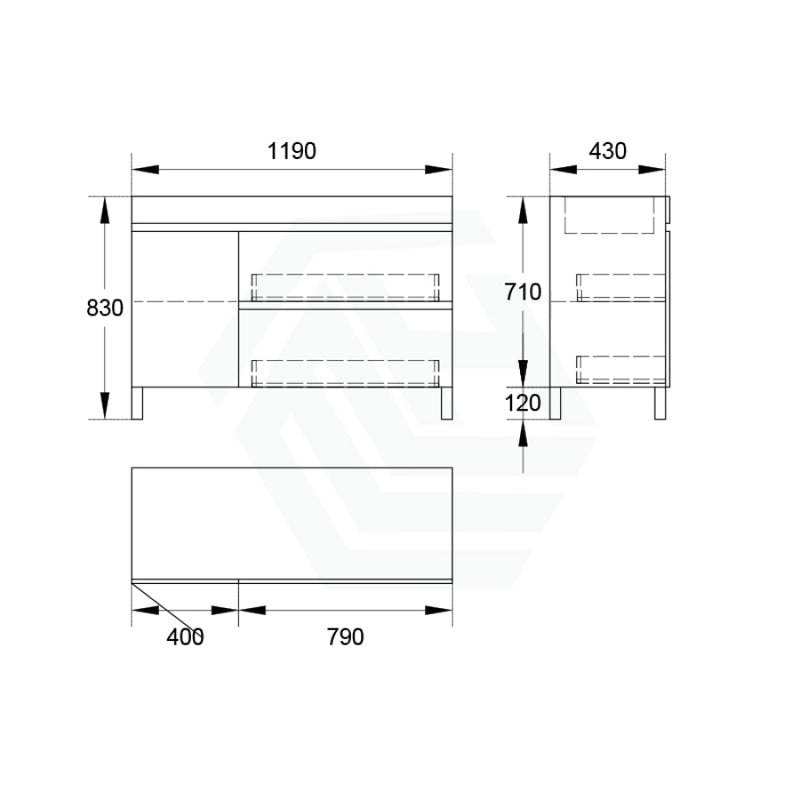 750/900/1200Mm 2-Drawer 1-Door Bathroom Freestanding Leg Vanity Single Multi-Colour Cabinet Only