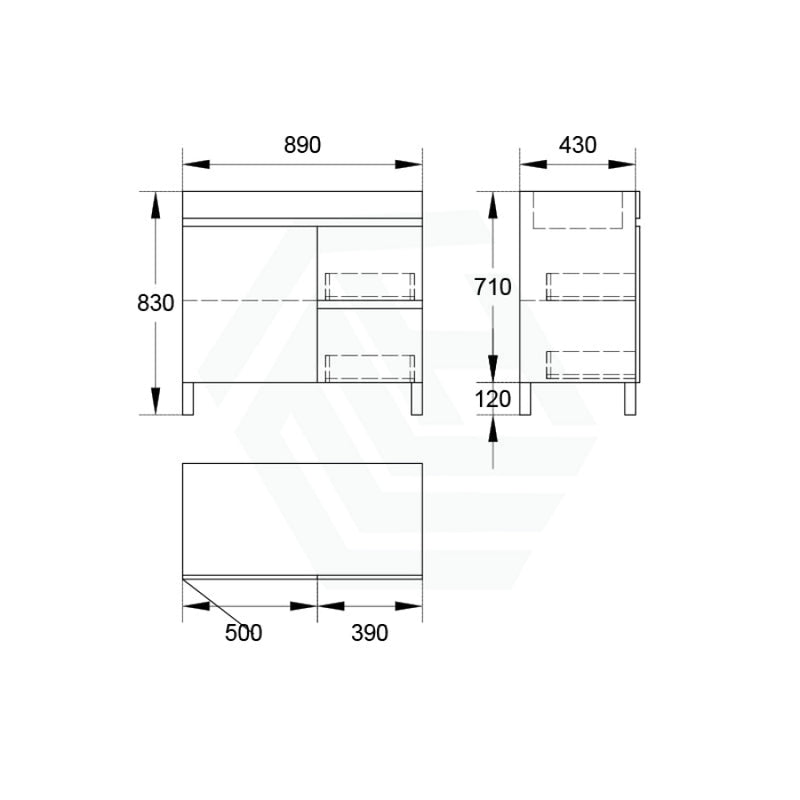 900Mm Freestanding Bathroom Vanity With Legs Drawers Doors Multi-Colour Cabinet Only 2-Drawer(Right)