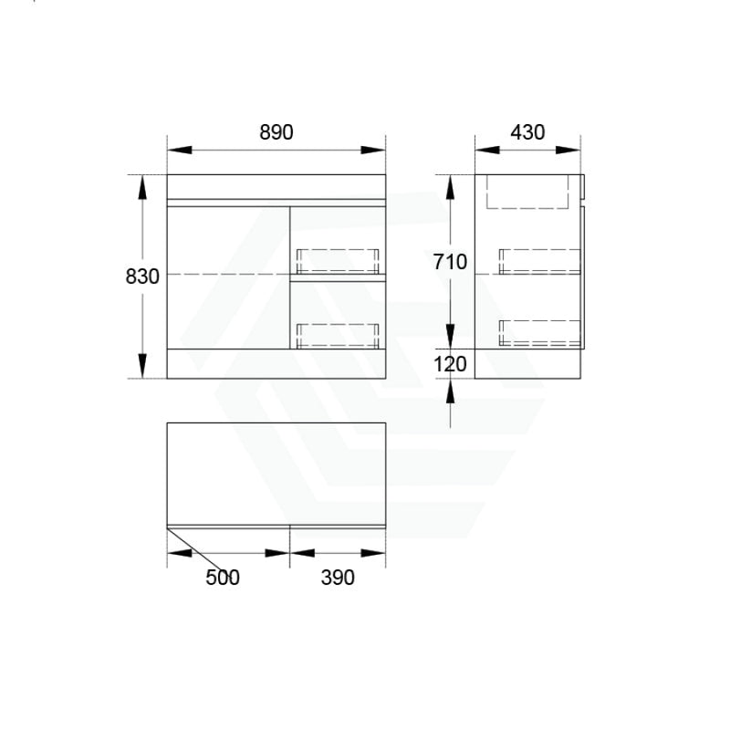 2-Drawer 1-Door 750/900/1200Mm Freestanding Bathroom Vanity Kickboard Single Multi-Colour Cabinet