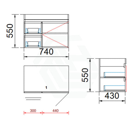 2-Drawer 1-Door Wall Hung Bathroom Floating Vanity Single Bowl Multi-Colour Cabinet Only 750Mm /