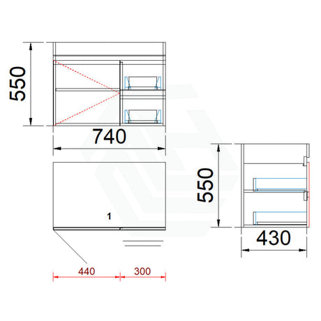 2-Drawer 1-Door Wall Hung Bathroom Floating Vanity Single Bowl Multi-Colour Cabinet Only 750Mm /