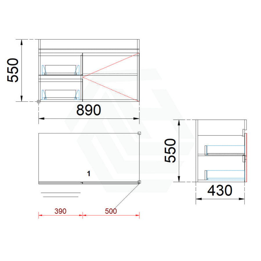 2-Drawer 1-Door Wall Hung Bathroom Floating Vanity Single Bowl Multi-Colour Cabinet Only 900Mm /