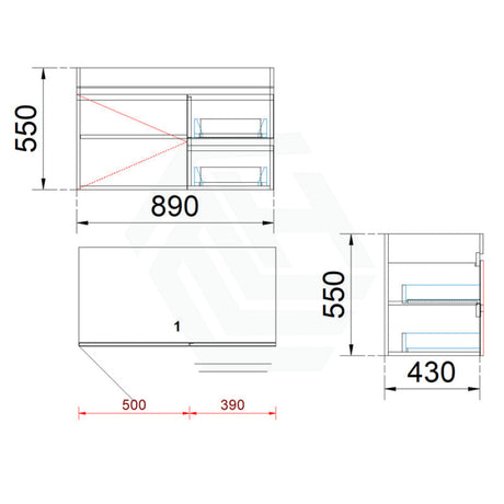 2-Drawer 1-Door Wall Hung Bathroom Floating Vanity Single Bowl Multi-Colour Cabinet Only 900Mm /