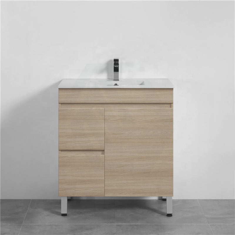 Narrow 2-Drawer 1-Door 750Mm Freestanding Bathroom Vanity Kickboard Multi-Colour Cabinet Only