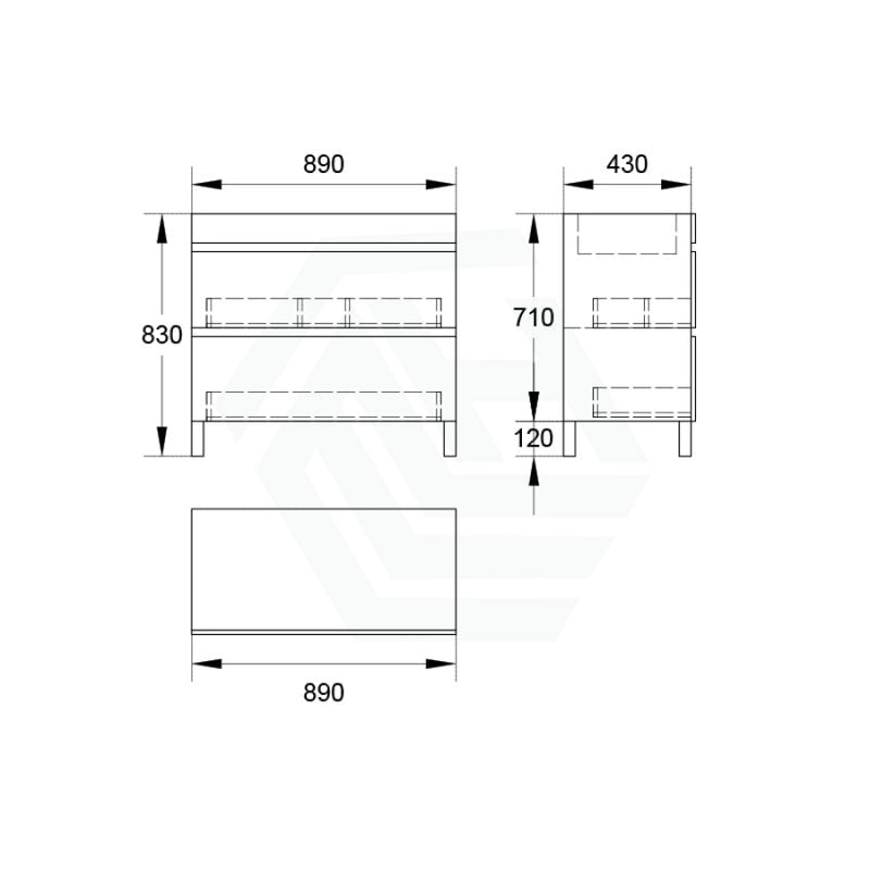 600/750/900/1200Mm 2-Drawer Freestanding Bathroom Vanity With Legs Multi-Colour Cabinet Only 900Mm