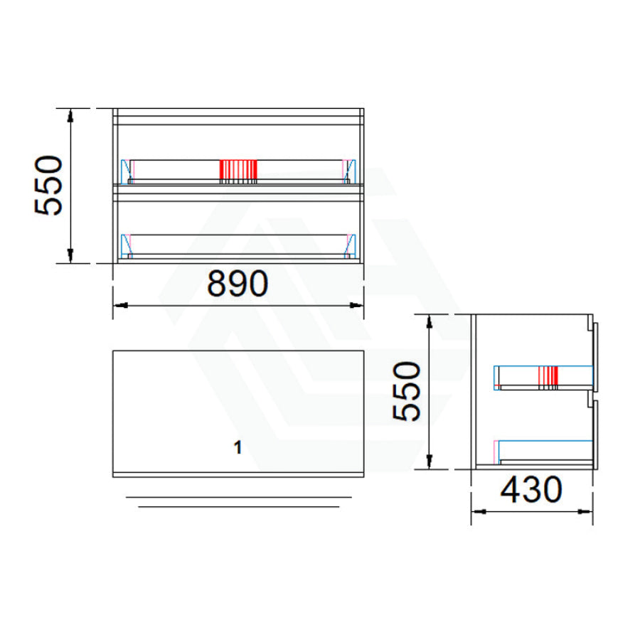 2-Drawer Wall Hung Bathroom Floating Vanity Single Bowl Multi-Colour Cabinet Only 900Mm Vanities