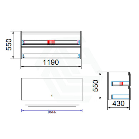 2-Drawer Wall Hung Bathroom Floating Vanity Single Bowl Multi-Colour Cabinet Only 1200Mm(Single