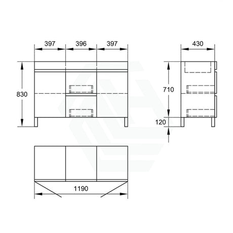 1200/1500/1800Mm 2-Drawer 2-Door Bathroom Freestanding Leg Vanity Single/Double Multi-Colour Cabinet