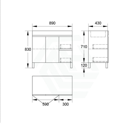 900/1200Mm 2-Drawer 2-Door Bathroom Freestanding Leg Vanity Single Multi-Colour Cabinet Only 900Mm /