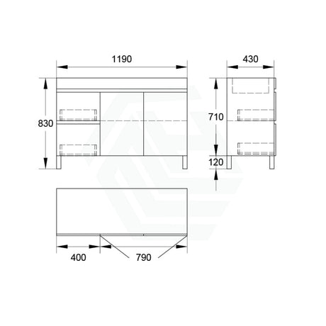 900/1200Mm 2-Drawer 2-Door Bathroom Freestanding Leg Vanity Single Multi-Colour Cabinet Only