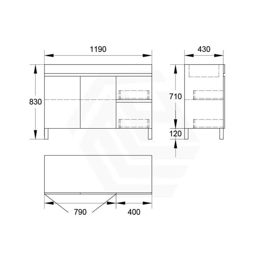 900/1200Mm 2-Drawer 2-Door Bathroom Freestanding Leg Vanity Single Multi-Colour Cabinet Only