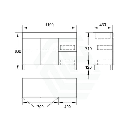 900/1200Mm 2-Drawer 2-Door Bathroom Freestanding Leg Vanity Single Multi-Colour Cabinet Only