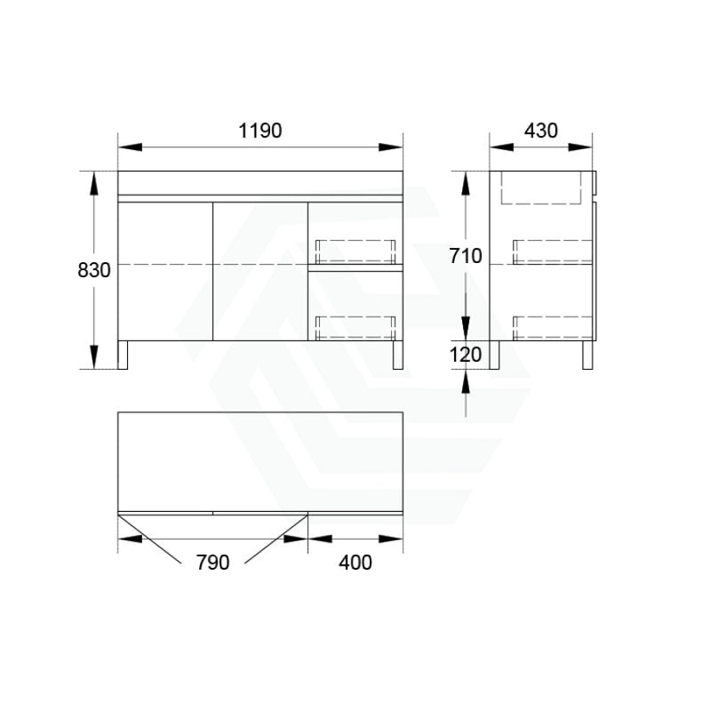 900/1200Mm 2-Drawer 2-Door Bathroom Freestanding Leg Vanity Single Multi-Colour Cabinet Only