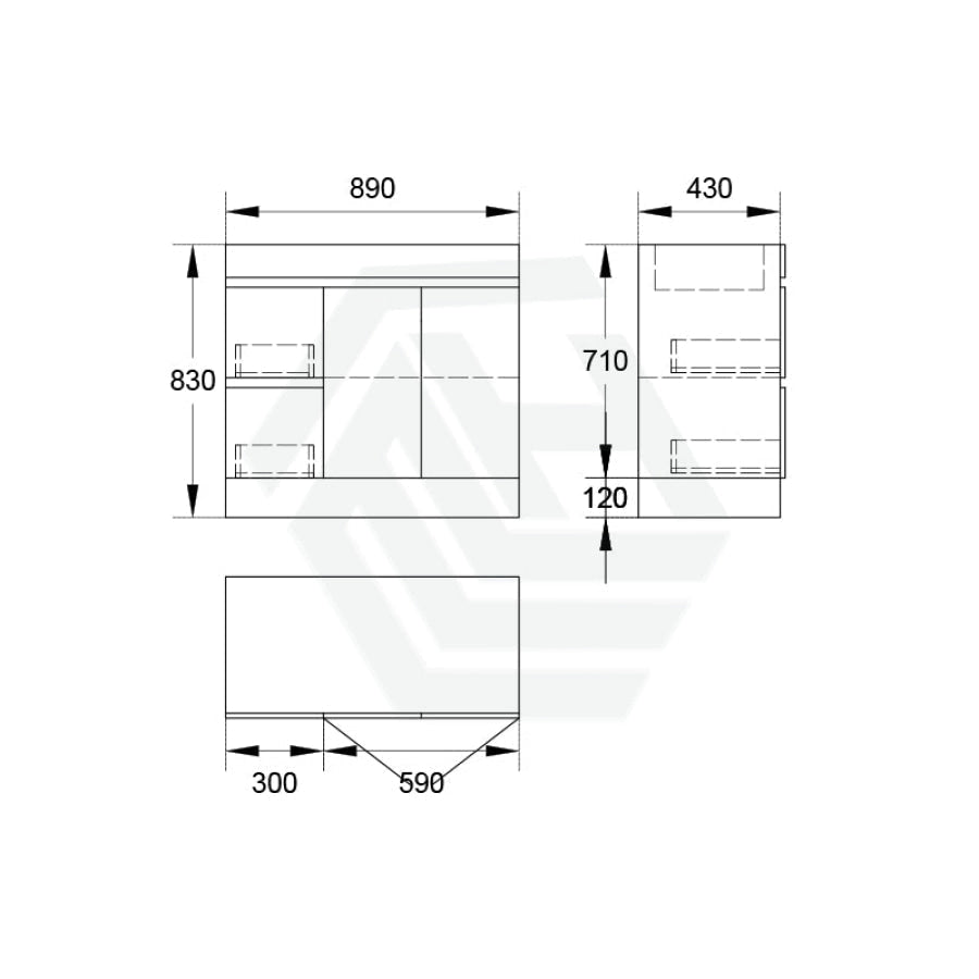 2-Drawer 2-Door 900/1200Mm Freestanding Bathroom Vanity Kickboard Single Multi-Colour Cabinet Only